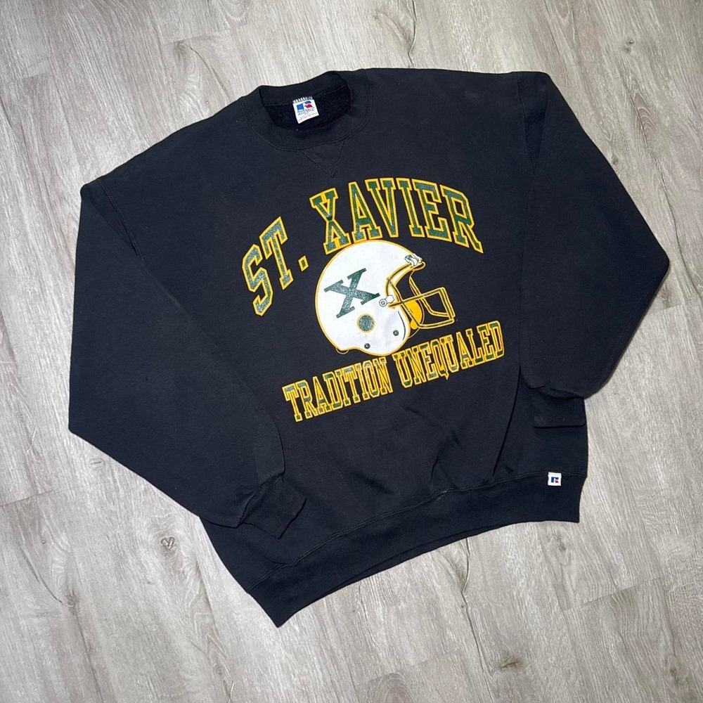 Vintage St. Xavier University black Russell Ath. crewneck sweatshirt Made in USA